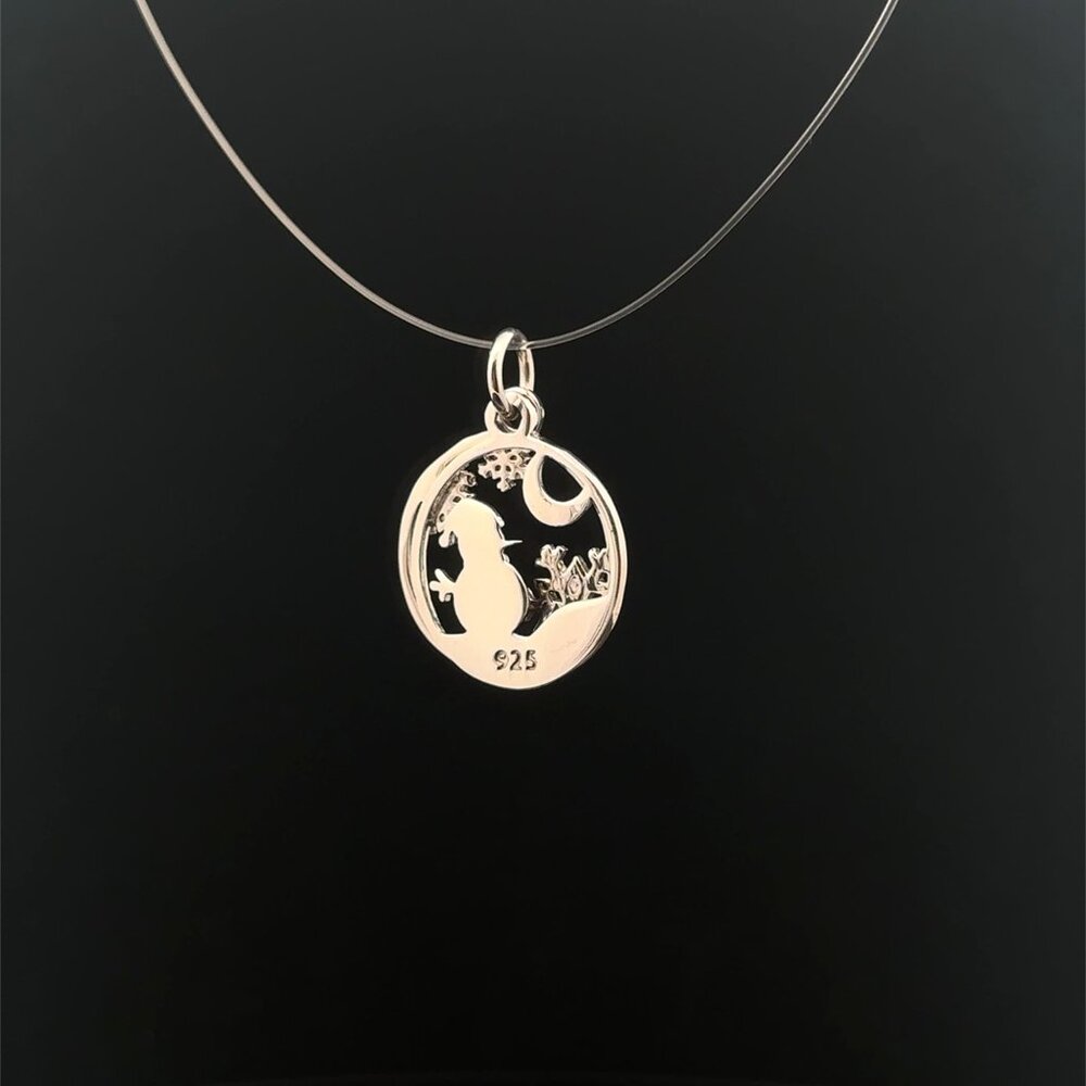 925 Sterling Silver Pendant Snowman Snowflakes Holiday Christmas